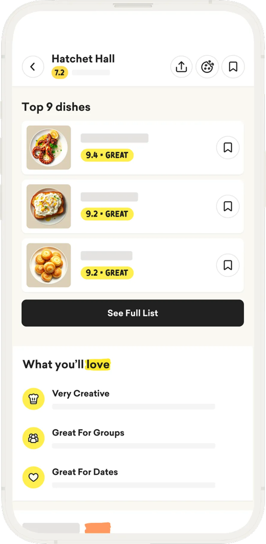 Restaurant page screen