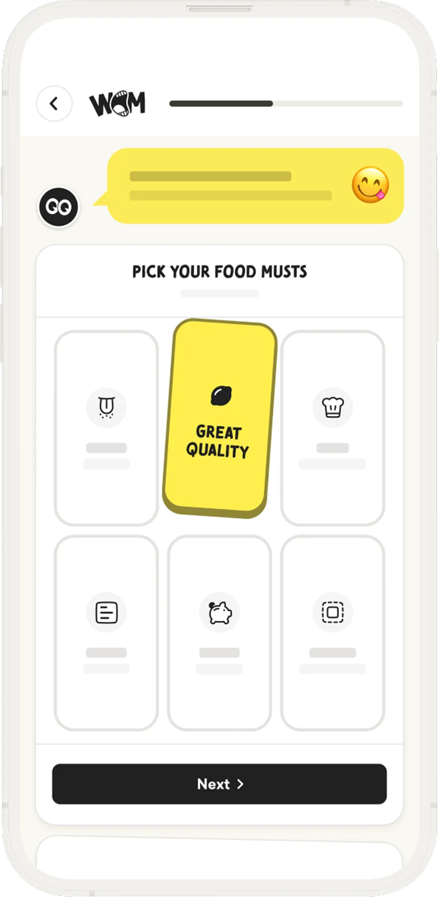 Restaurant menu screen