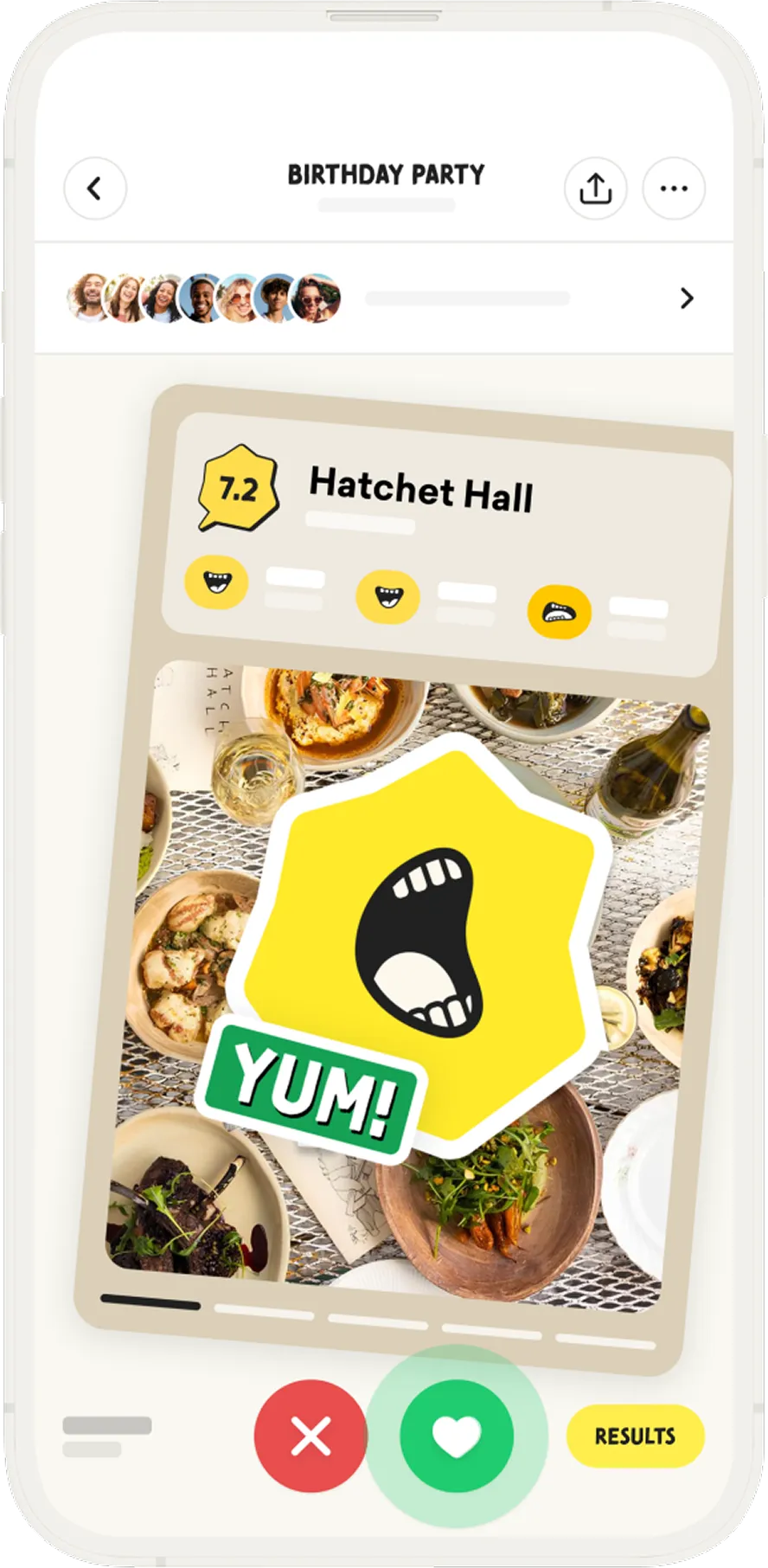Swipable Restaurant Options